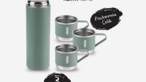 BİM De:! Satılan Paslanmaz Çelik Termos Sızdırmaz 3 Bardaklı Termos Seti 12 Saat Sıcak-Soğuk 500 ml Özel Kutulu